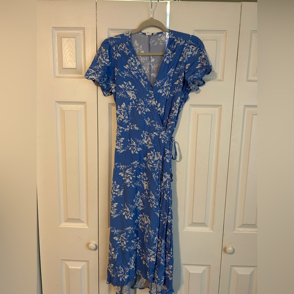 Floral Blue Wrap Dress